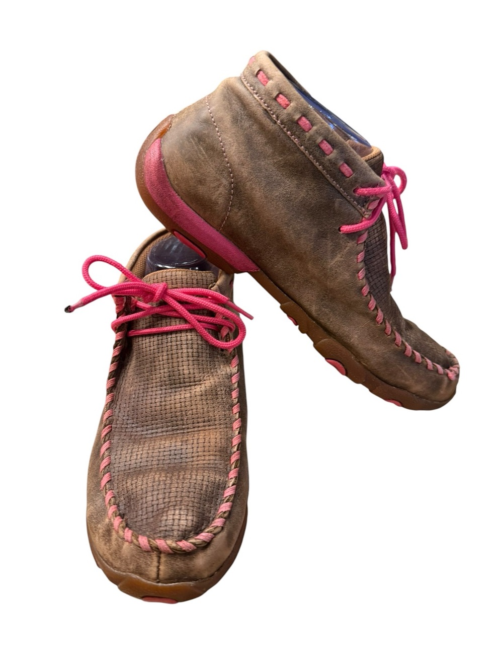 Twisted X Women's Size 9 Taupe Leather Ankle Bootie with Pink Ribbon Accents